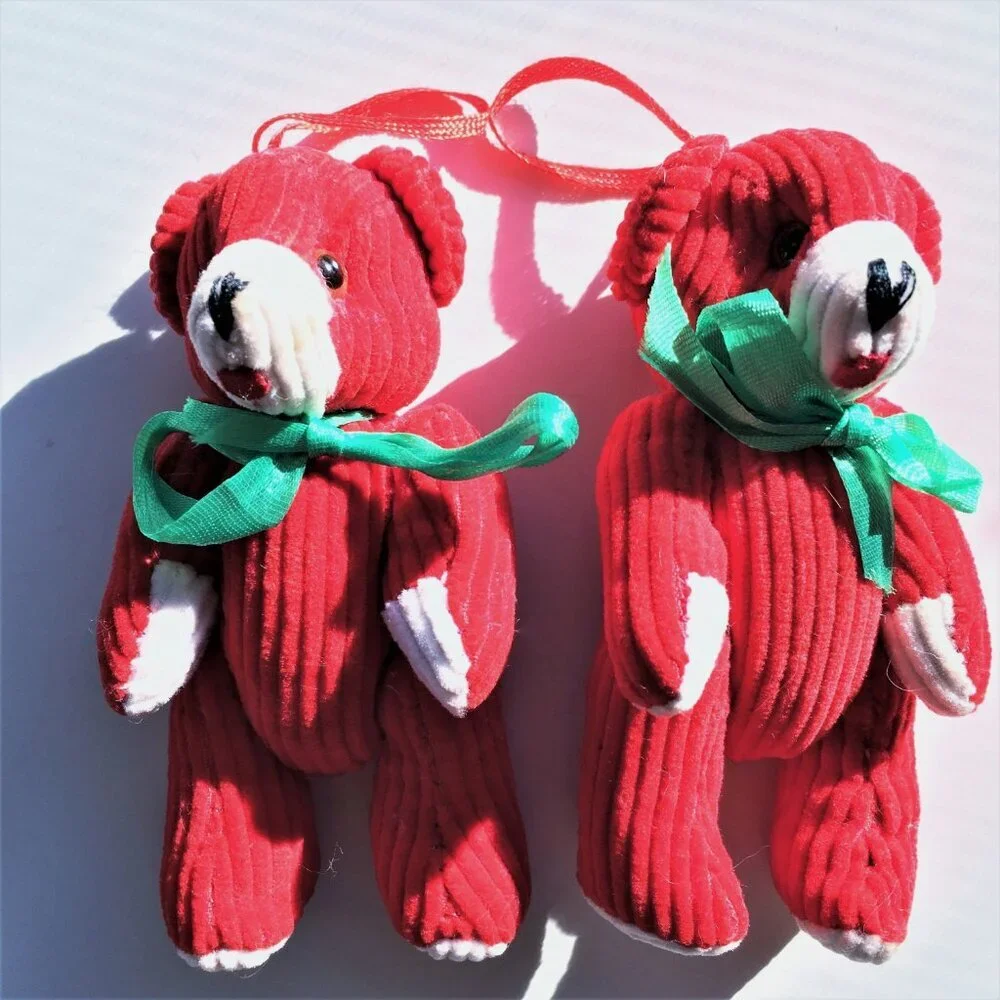 Corduroy RED TEDDY BEAR CHRISTMAS ORNAMENTS